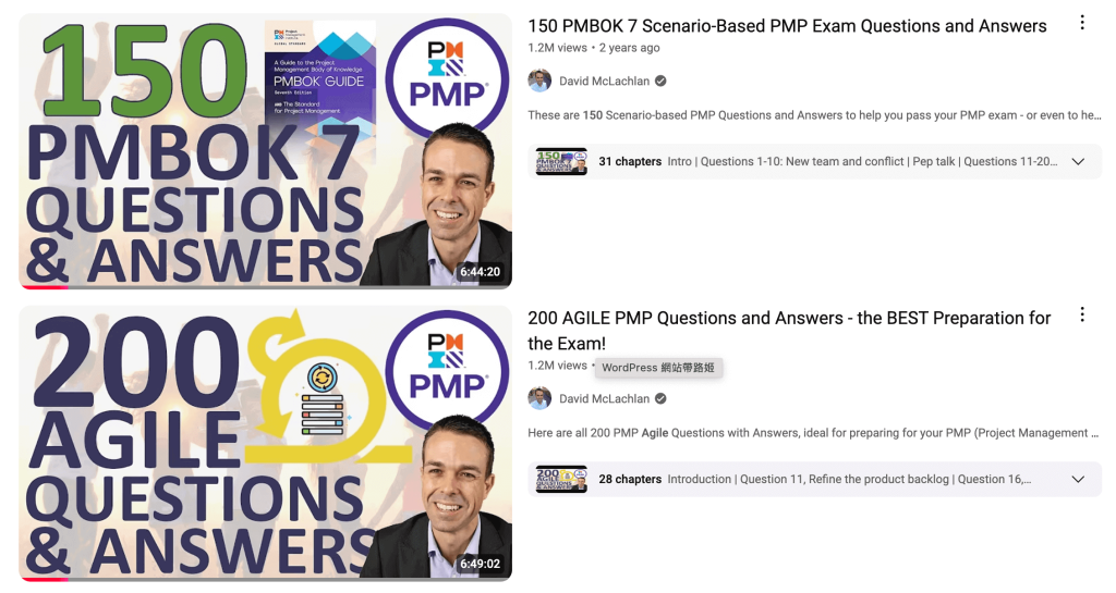 PMP講師David McLachlan在Youtube上的題目講解影片