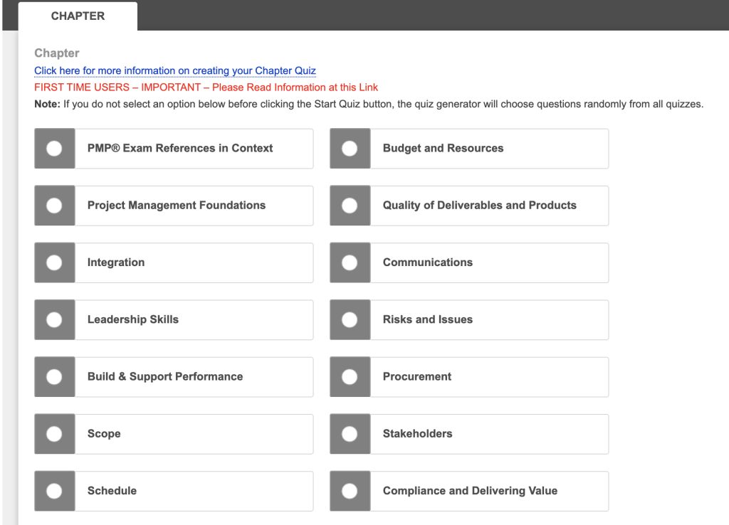 PMP備考書籍：Rita Mulcahy's PMP Exam Prep (11th Edition)附送題庫的後台展示畫面